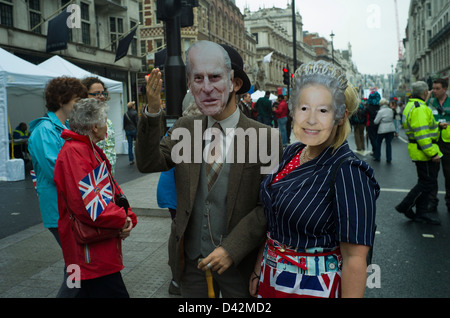 Queens Jubilee Piccadilly Street Party, London, England, June 2012. Revellers get in the mood for the Jubilee street party . Stock Photo