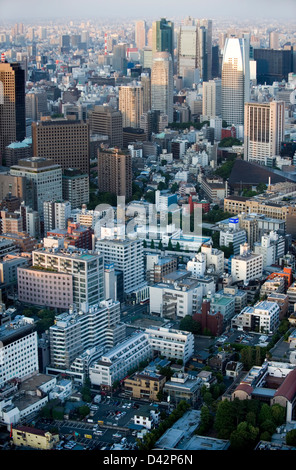 Daytime aerial view of metropolitan downtown Tokyo city skyline with high-rise buildings including Shimbashi Stock Photo