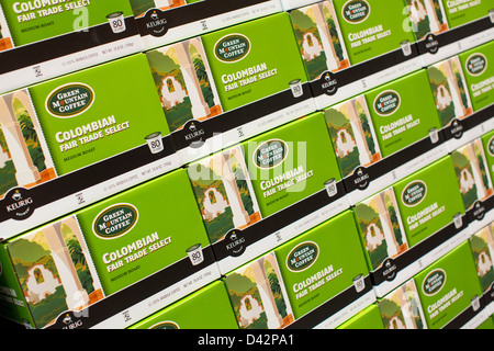 Green Mountain Coffee k-cups on display at a Costco Wholesale Warehouse Club. Stock Photo