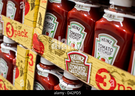 Heinz Tomato Ketchup on display at a Costco Wholesale Warehouse Club. Stock Photo
