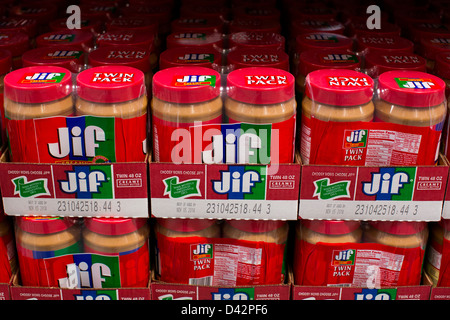Jif peanut butter on display at a Costco Wholesale Warehouse Club. Stock Photo