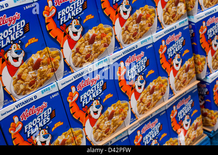 Kellog's Frosted Flakes cereal on display at a Costco Wholesale Warehouse Club. Stock Photo