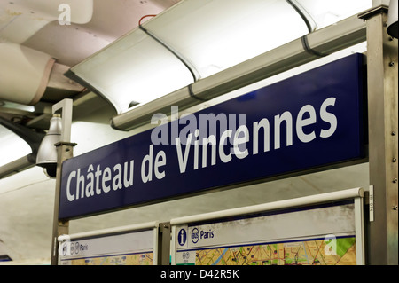 Castle Vincennes platform sign, Paris, France. Stock Photo