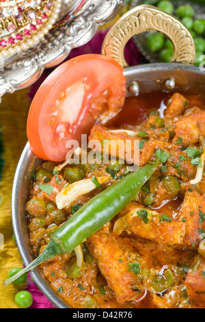 Indian vegetarian dish with paneer and peas in a spicy sauce. Mattar paneer. Stock Photo