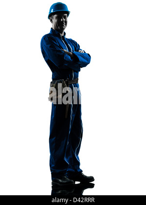 one  repairman worker silhouette in studio on white background Stock Photo
