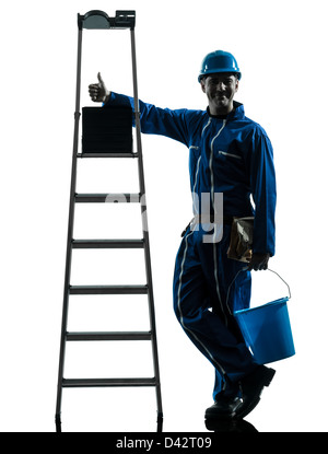 one  repairman worker thumb up silhouette in studio on white background Stock Photo