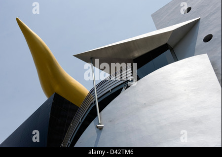 Unique gold flame sculpture, or Flamme d'Or, at Asahi Super Dry Beer Hall designed by French architect Philippe Starck. Stock Photo