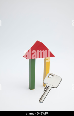 Freiburg, Germany, colorful blocks in house form with a spanner before Stock Photo