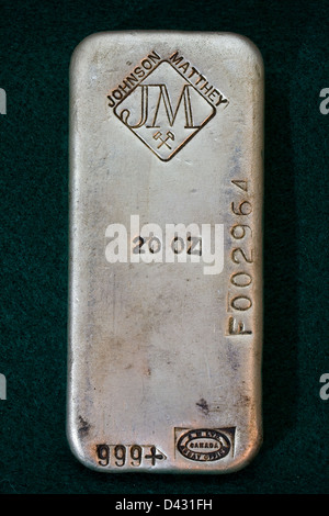 20 Ounce Silver Bullion Bar - Old Poured Ingot Stock Photo