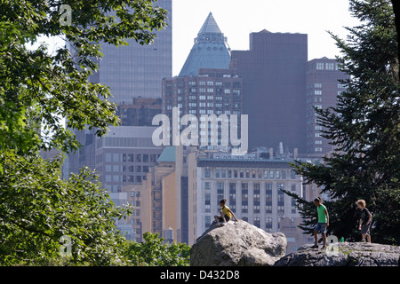 high-rise buildings seen from Central Park, New York City, USA Stock Photo