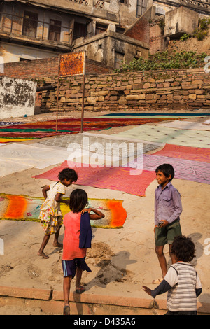 children on the ghats of Varanasi, India Stock Photo