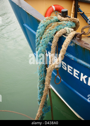 Ropes over port side of ship Stock Photo