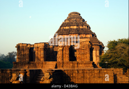 Konark Sun Temple at Odisha Orissa in India.Front View of Konark Sun Temple and Entrance 'Nata mandir' on Frame. Stock Photo