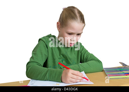 The girl draws pencil and felt pen Stock Photo
