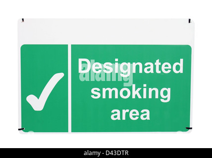 Designated smoking area sign isolated on white background. Stock Photo