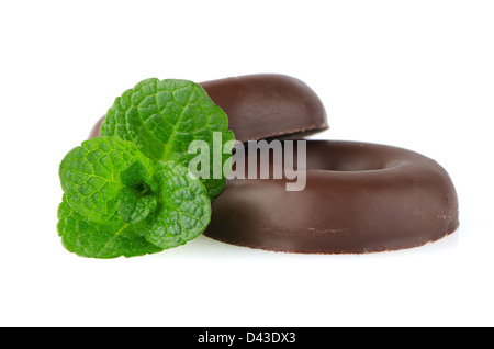 Chocolate donut cookies on white background. Stock Photo