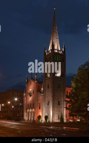 St. Barbara's church in Gliwice by night Stock Photo