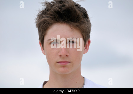 Close-up Portrait of Teenage Boy, Ile de Re, France Stock Photo