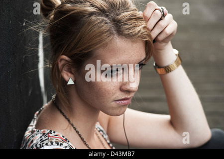 Portrait of Teenage Girl, Mannheim, Baden-Wurttemberg, Germany Stock Photo