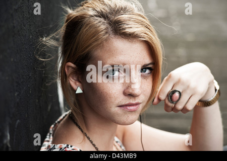 Portrait of Teenage Girl, Mannheim, Baden-Wurttemberg, Germany Stock Photo