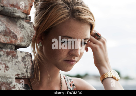 Portrait of Teenage Girl, Mannheim, Baden-Wurttemberg, Germany Stock Photo