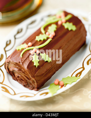 Chocolate Yule Log Stock Photo
