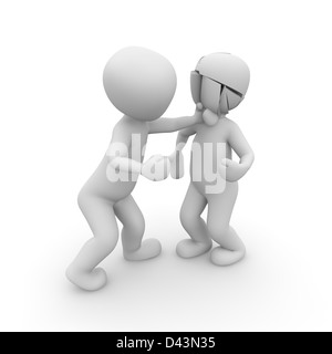 A large fight in the boxing ring keeps out a lot of punches, but not this one go. Stock Photo
