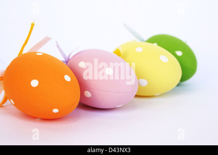 Easter colorful eggs isolated on gray background. Stock Photo