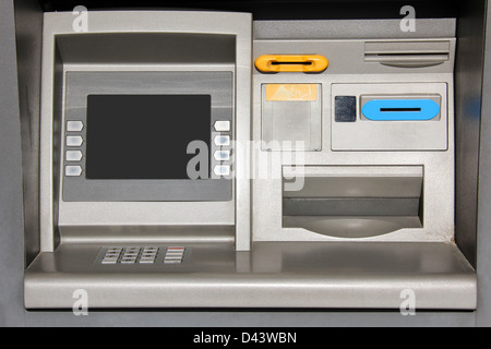 Outdoor metallic automatic teller machine. Stock Photo