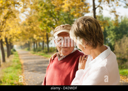 Mature Woman with Senior Father in Autumn, Lampertheim, Hesse, Germany Stock Photo