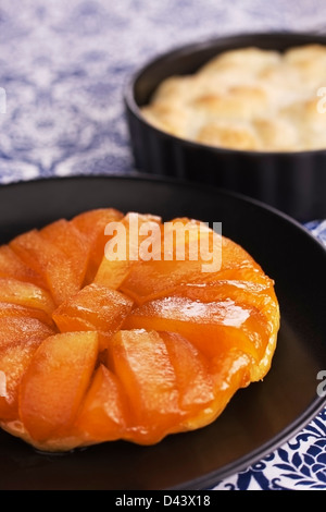 Home made Apple Tarte Tatin - before and after. Stock Photo