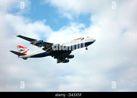 British Airways airplane 747 jumbo jet landing Stock Photo