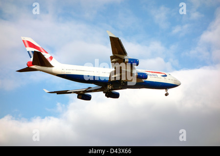 British Airways airplane 747 jumbo jet landing Stock Photo