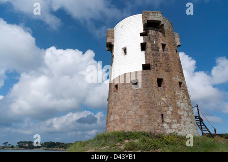 Le Hocq Tower, one of Jersey's Round Towers, at St Clement's Bay. Stock Photo