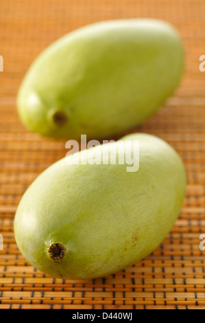Close-up of Two Green Mangoes Stock Photo