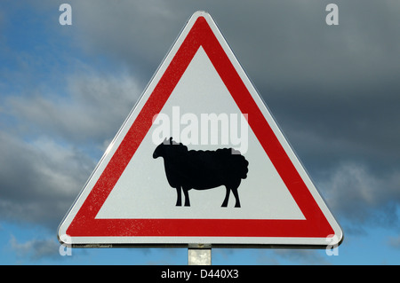 Sheep Crossing Sign, Montarnaud, Herault, Languedoc-Roussillon, France Stock Photo