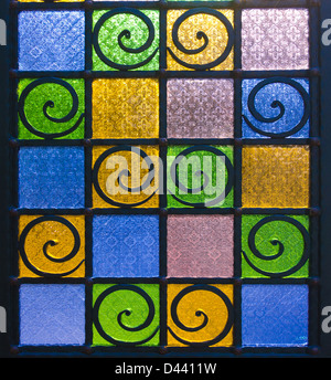 bright and colorful texture from stain glass door Stock Photo