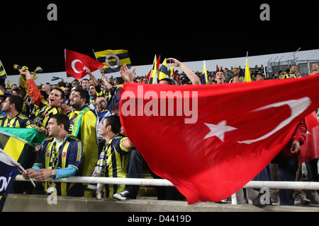 CYPRUS,NICOSIA-OCTOBER 25: Fenerbahce fans before the game against AEL Limassol for UEFA Europa League group C football match at Stock Photo