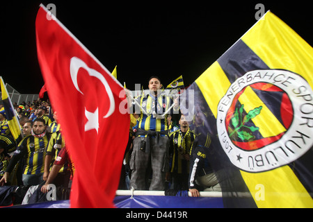 CYPRUS,NICOSIA-OCTOBER 25: Fenerbahce fans before the game against AEL Limassol for UEFA Europa League group C football match at Stock Photo
