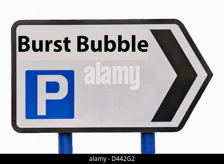 Double dip recession, burst bubble, tourism benefits sign Stock Photo