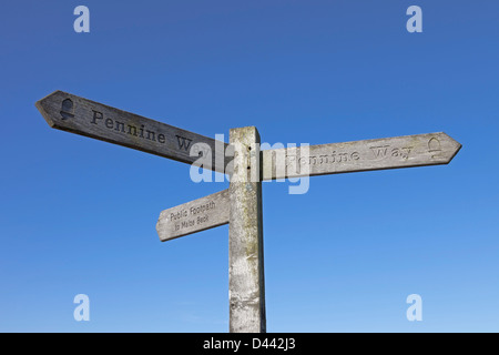 Pennine Way and Maize Beck Public Footpath Sign Post in Upper Teesdale County Durham UK Stock Photo