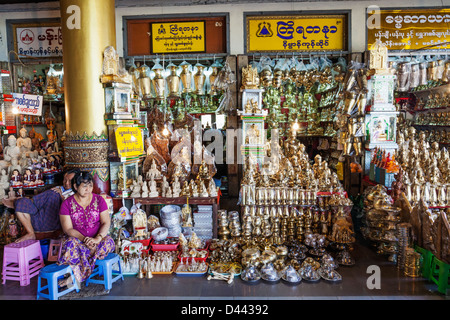 Myanmar, Yangon, Shwedagon Pagoda, Shops Selling Souvenirs Stock Photo