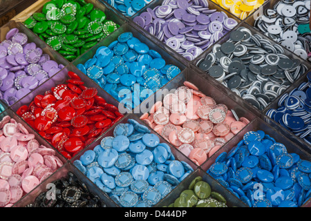 Myanmar, Yangon, Street Market, Display of Colourful Buttons Stock Photo