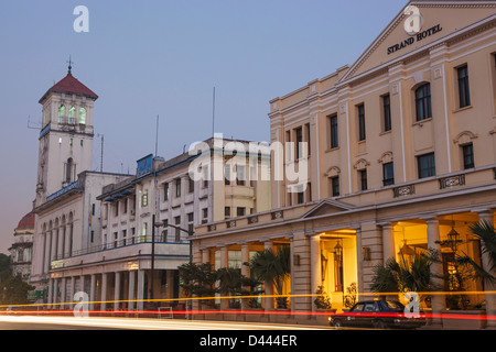 Myanmar, Yangon, The Strand and Strand Hotel at dusk Stock Photo