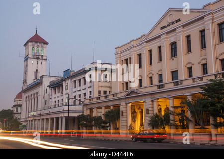 Myanmar, Yangon, The Strand and Strand Hotel at dusk Stock Photo