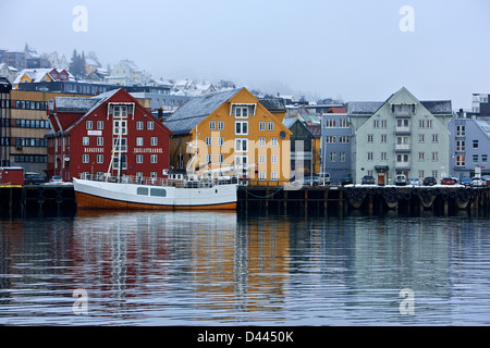 Tromso bryggen wharf old buildings harbour troms Norway europe Stock Photo