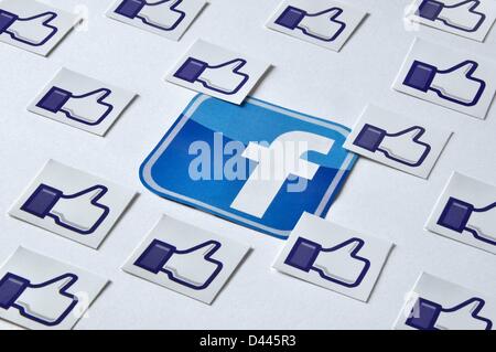 Illustration - Several "Like" buttons are pictured next to the logo of the social networking service Facebook on 8 July 2011. Fotoarchiv für ZeitgeschichteS.Steinach Stock Photo