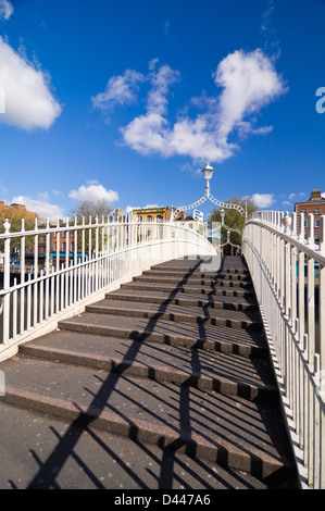 Vertical view of the Ha'Penny Bridge aka Droichead na Leathphingine or Liffey bridge in Dublin. Stock Photo