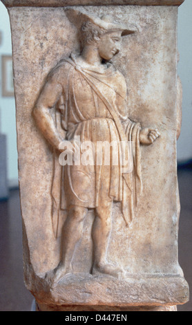 Greek art. Classical period. Memorial. Detail relief of a priest or dignitary. Attic style. 5th Century BC. Athens. Stock Photo