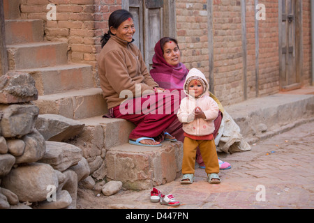 Nepalese family, Panauti village, near Kathmandu, Nepal Stock Photo